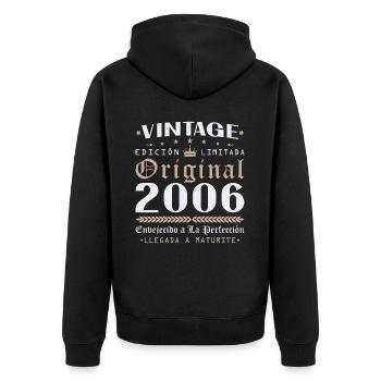 Vinatge 2006 Geburtstagsgeschenk - Unisex Premium Bio Zip Hoodie - Schwarz - Hinten - Nico (187cm)