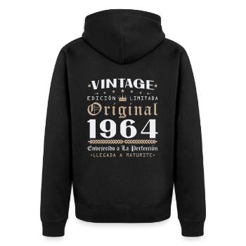 Vinatge 1964 Geburtstagsgeschenk - Unisex Premium Bio Zip Hoodie - Schwarz - Hinten - Nico (187cm)