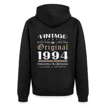 Vinatge 1994 Geburtstagsgeschenk - Unisex Premium Bio Zip Hoodie - Schwarz - Hinten - Nico (187cm)