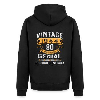 Vinatge 1944 80 Year Old Birthday Gift - Unisex Premium Organic Zip Hoodie - black - Back - Nico (187cm)