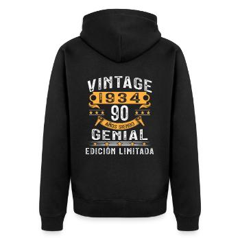 Vinatge 1934 90 Jahre altes Geburtstagsgeschenk - Unisex Premium Bio Zip Hoodie - Schwarz - Hinten - Nico (187cm)
