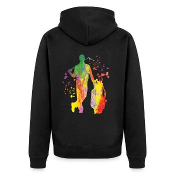 Golfer Colorsplash Kinder Miniaturgolf - Unisex Premium Bio Zip Hoodie - Schwarz - Hinten - Nico (187cm)