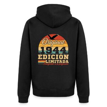 Vinatge 1944 Geburtstagsgeschenk - Unisex Premium Bio Zip Hoodie - Schwarz - Hinten - Nico (187cm)