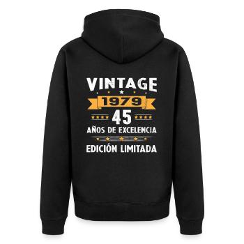 45 Jahre 1979 Vintage Geburtstagsgeschenk - Unisex Premium Bio Zip Hoodie - Schwarz - Hinten - Nico (187cm)