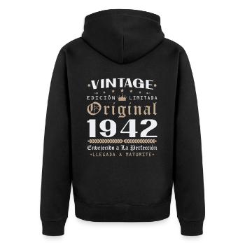 Vinatge 1942 Geburtstagsgeschenk - Unisex Premium Bio Zip Hoodie - Schwarz - Hinten - Nico (187cm)