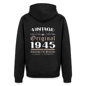 Vinatge 1945 Geburtstagsgeschenk - Unisex Premium Bio Zip Hoodie - Schwarz - Hinten - Nico (187cm)