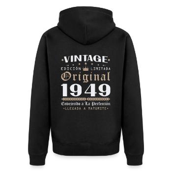 Vinatge 1949 Geburtstagsgeschenk - Unisex Premium Bio Zip Hoodie - Schwarz - Hinten - Nico (187cm)