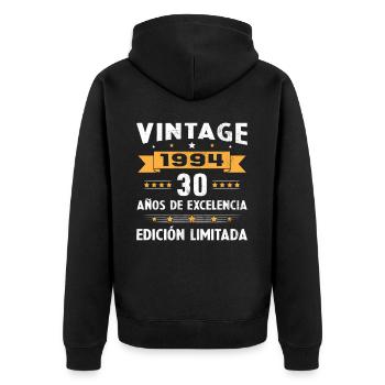 30 Jahre Vinatge 1994 Geburtstagsgeschenk - Unisex Premium Bio Zip Hoodie - Schwarz - Hinten - Nico (187cm)