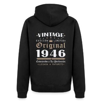 Cadeau d'anniversaire Vinatge 1946 - Veste à capuche bio Premium Unisexe - noir - Dos - Nico (187cm)