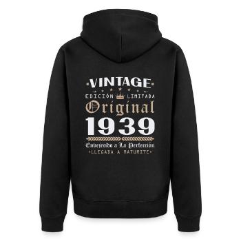 Vinatge 1939 Geburtstagsgeschenk - Unisex Premium Bio Zip Hoodie - Schwarz - Hinten - Nico (187cm)