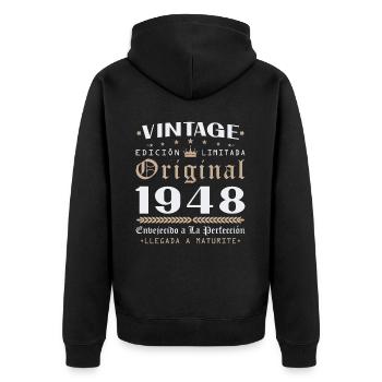 Vinatge 1948 Geburtstagsgeschenk - Unisex Premium Bio Zip Hoodie - Schwarz - Hinten - Nico (187cm)