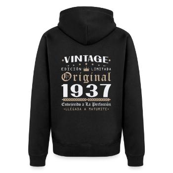Vinatge 1937 Geburtstagsgeschenk - Unisex Premium Bio Zip Hoodie - Schwarz - Hinten - Nico (187cm)