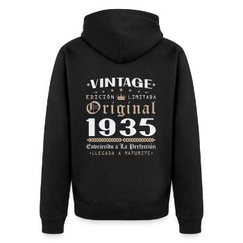 Vinatge 1935 Geburtstagsgeschenk - Unisex Premium Bio Zip Hoodie - Schwarz - Hinten - Nico (187cm)