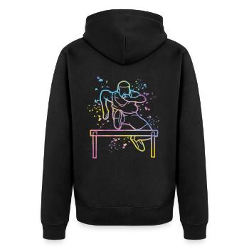 Hürdenlauf Hindernislauf Kinder Hürdenlauf - Unisex Premium Bio Zip Hoodie - Schwarz - Hinten - Nico (187cm)