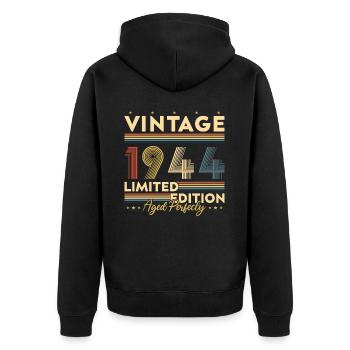 Vinatge 1944 Geburtstagsgeschenk - Unisex Premium Bio Zip Hoodie - Schwarz - Hinten - Nico (187cm)