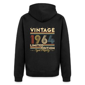 Vinatge 1964 Geburtstagsgeschenk - Unisex Premium Bio Zip Hoodie - Schwarz - Hinten - Nico (187cm)