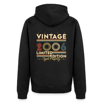 Vinatge 2006 Geburtstagsgeschenk - Unisex Premium Bio Zip Hoodie - Schwarz - Hinten - Nico (187cm)