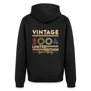 Vinatge 2004 Geburtstagsgeschenk - Unisex Premium Bio Zip Hoodie - Schwarz - Hinten - Nico (187cm)