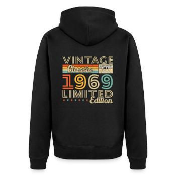 Vinatge 1969 Geburtstagsgeschenk - Unisex Premium Bio Zip Hoodie - Schwarz - Hinten - Nico (187cm)