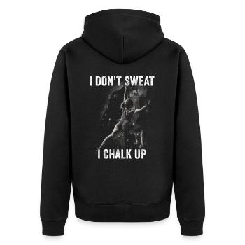 Ich Schwitze Nicht, Ich Kreide Boulder - Unisex Premium Bio Zip Hoodie - Schwarz - Hinten - Nico (187cm)