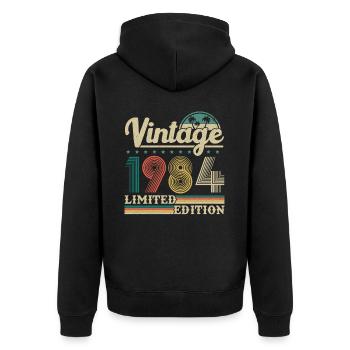 1984 Vintage Retro Geburtstagsgeschenk - Unisex Premium Bio Zip Hoodie - Schwarz - Hinten - Nico (187cm)