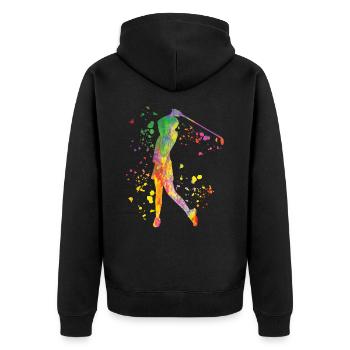 Golfer Colorsplash Kinder Miniaturgolf - Unisex Premium Bio Zip Hoodie - Schwarz - Hinten - Nico (187cm)