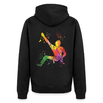 Boulderer Colorsplash Boulder Bouldern - Unisex Premium Bio Zip Hoodie - Schwarz - Hinten - Nico (187cm)