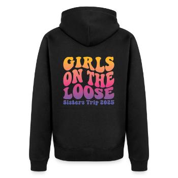 Girls On The Loose Sisters' Trip 2025 - Unisex Premium Organic Zip Hoodie - black - Back - Nico (187cm)
