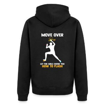 Macht Platz Jungs Boulderer Bouldern - Unisex Premium Bio Zip Hoodie - Schwarz - Hinten - Nico (187cm)