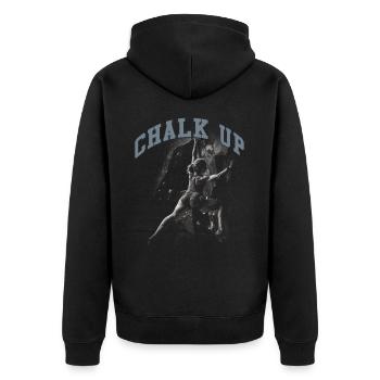 Chalk Up Boulderer Bouldern - Unisex Premium Bio Zip Hoodie - Schwarz - Hinten - Nico (187cm)