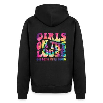 Girls On The Loose Sisters' Trip 2025 - Unisex Premium Organic Zip Hoodie - black - Back - Nico (187cm)