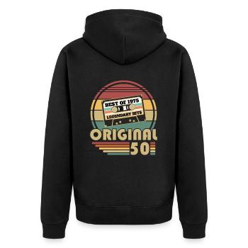 1975 Vintage Retro Geburtstagsgeschenk - Unisex Premium Bio Zip Hoodie - Schwarz - Hinten - Nico (187cm)