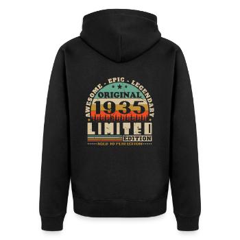 Original 1935 Vintage Retro Anniversary Gift - Unisex Premium Organic Zip Hoodie - black - Back - Nico (187cm)
