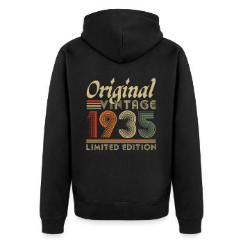 Original 1935 Vintage Retro Anniversary Gift - Unisex Premium Organic Zip Hoodie - black - Back - Nico (187cm)