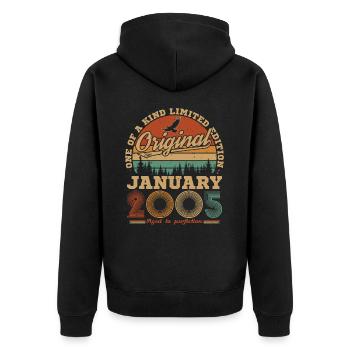 20 Years Birthday Gift Born In January 2005 - Unisex Premium Organic Zip Hoodie - black - Back - Nico (187cm)