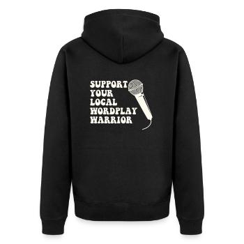 Poetry Slam Wortspiel Krieger Slam Poetry - Unisex Premium Bio Zip Hoodie - Schwarz - Hinten - Nico (187cm)