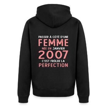Cadeau D'anniversaire Femme Née En Janvier 2007 - Veste à capuche bio Premium Unisexe - noir - Dos - Nico (187cm)