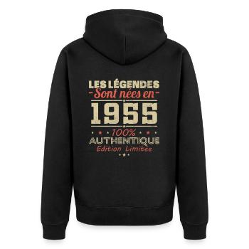 Les Légendes Sont Nées En 1955 Vintage - Veste à capuche bio Premium Unisexe - noir - Dos - Nico (187cm)