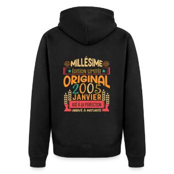 20 Years Birthday Gift Born In January 2005 - Unisex Premium Organic Zip Hoodie - black - Back - Nico (187cm)