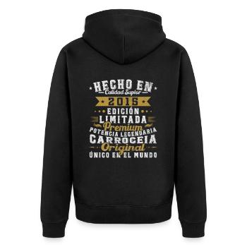 Made in 2015 Geburtstagsgeschenk - Unisex Premium Bio Zip Hoodie - Schwarz - Hinten - Nico (187cm)