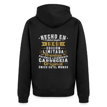 Fabriqué en 1945 80 ans d’anniversaire - Veste à capuche bio Premium Unisexe - noir - Dos - Nico (187cm)