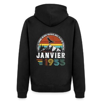 Cadeau D'anniversaire Nées En Janvier 1955 - Veste à capuche bio Premium Unisexe - noir - Dos - Nico (187cm)