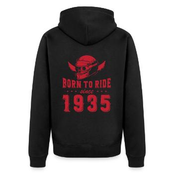 Born to ride since 1935 - Unisex Premium Bio Zip Hoodie - Schwarz - Hinten - Nico (187cm)