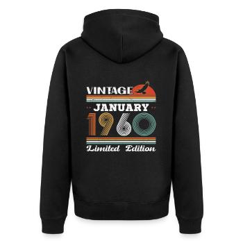 Januar 1960 Retro Vintage Geburtstagsgeschenk - Unisex Premium Bio Zip Hoodie - Schwarz - Hinten - Nico (187cm)