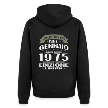 Janvier 1975 Vintage Cadeau d’anniversaire - Veste à capuche bio Premium Unisexe - noir - Dos - Nico (187cm)