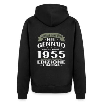 Janvier 1955 Vintage Cadeau d’anniversaire - Veste à capuche bio Premium Unisexe - noir - Dos - Nico (187cm)