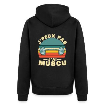 I Can't I Have Muscle, Vintage Humor Gift Idea - Unisex Premium Organic Zip Hoodie - black - Back - Nico (187cm)