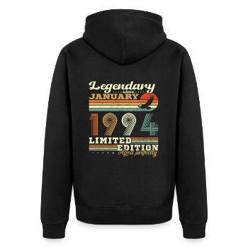 Janvier 1994 retro vintage anniversaire 1994 - Veste à capuche bio Premium Unisexe - noir - Dos - Nico (187cm)