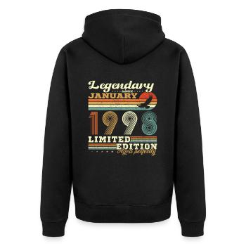 Geburtstagsgeschenk Geboren im Januar 1998 - Unisex Premium Bio Zip Hoodie - Schwarz - Hinten - Nico (187cm)