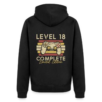 Stufe 18 Voll - Unisex Premium Bio Zip Hoodie - Schwarz - Hinten - Nico (187cm)